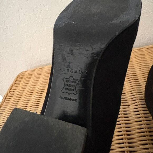 Margaux "The Heel" Black Suede Block Heel Pumps Round Toe - Picture 7 of 9